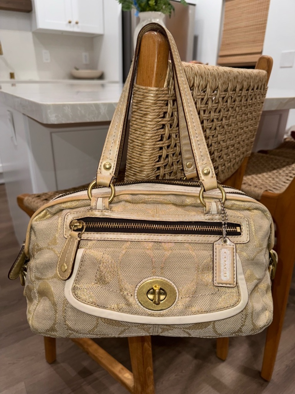Coach VTG Metallic Gold Bonnie Linen Lurex Satchel Shoulder Handbag Purse #13502 - Picture 6 of 17